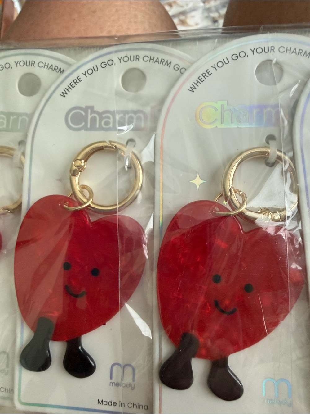 4 for $10 Red Heart Charm Keychain with Gold Ring NWT